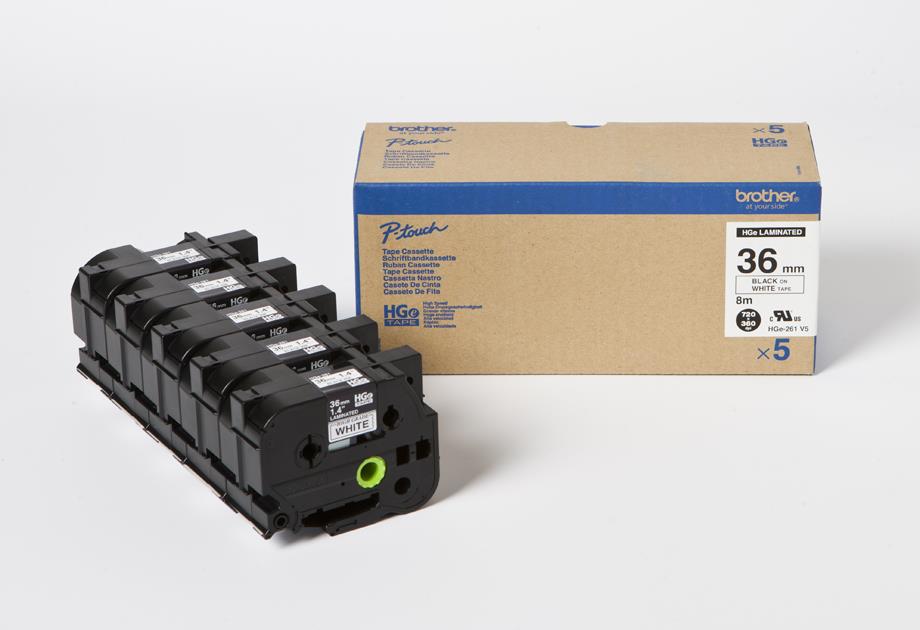 Brother HGE261 bel/črn 36mm, visokoločljivi trak
