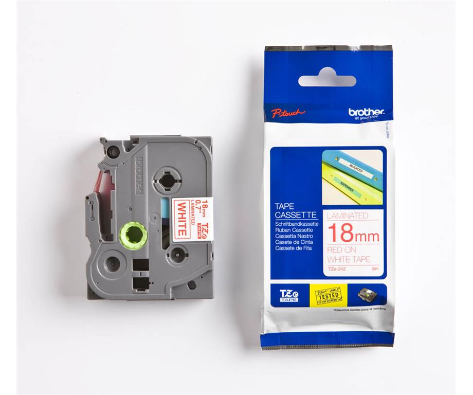Brother TZE242 Bel/rdeč 18mm, trak za PT
