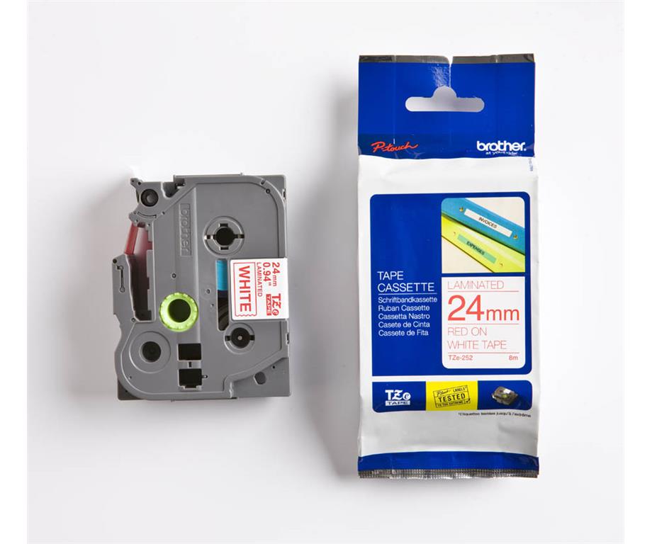 Brother TZE252 Bel/rdeč 24mm, trak za PT