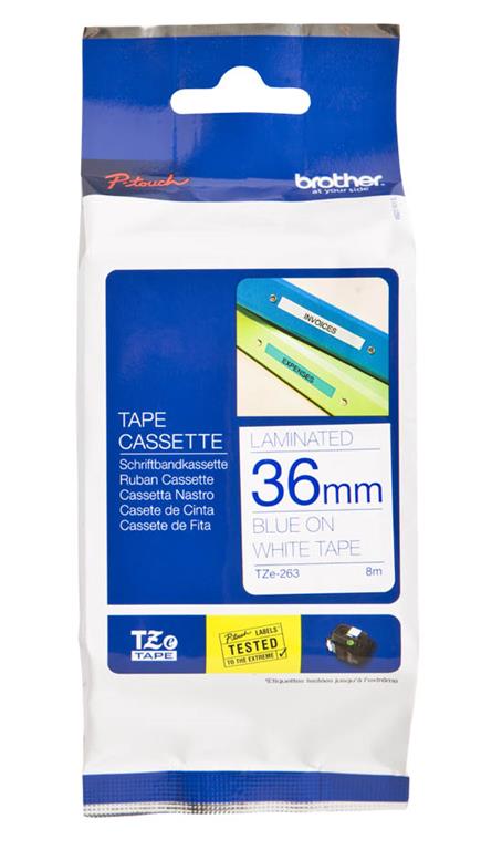 Brother TZE263 Bel/moder 36mm, trak za PT