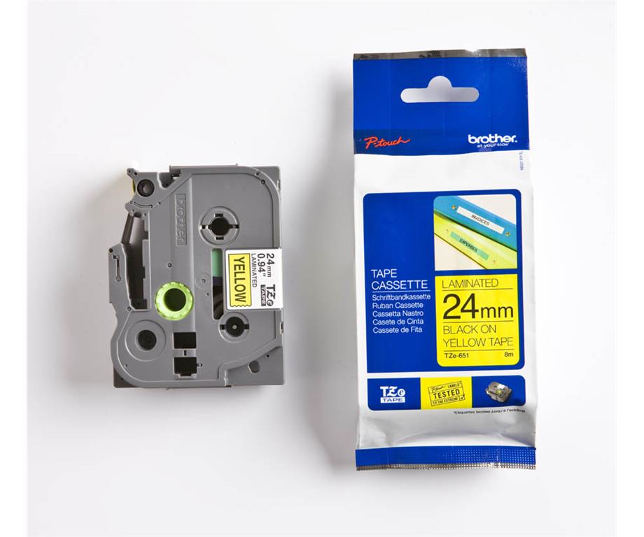 Brother TZE651 Rumen/črn 24mm, trak za PT