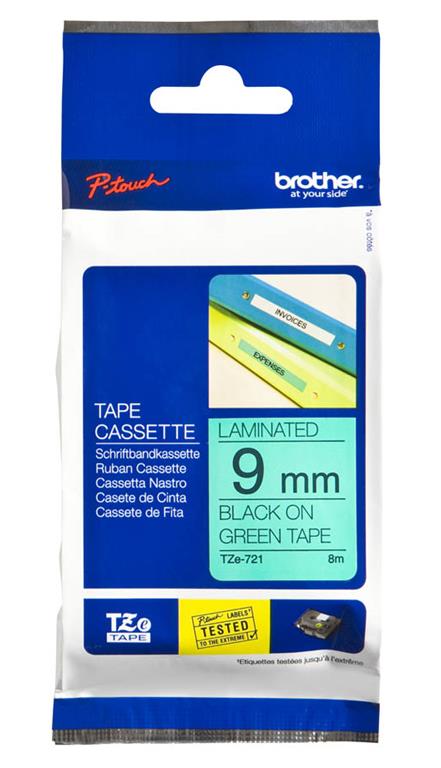 Brother TZE721 Zelen/črn 9mm, trak za PT