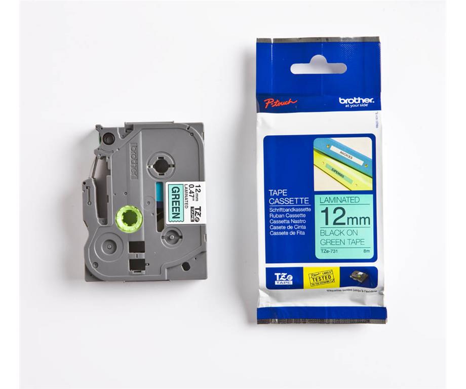 Brother TZE731 Zelen/črn 12mm, trak za PT