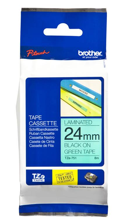 Brother TZE751 Zelen/črn 24mm, trak za PT