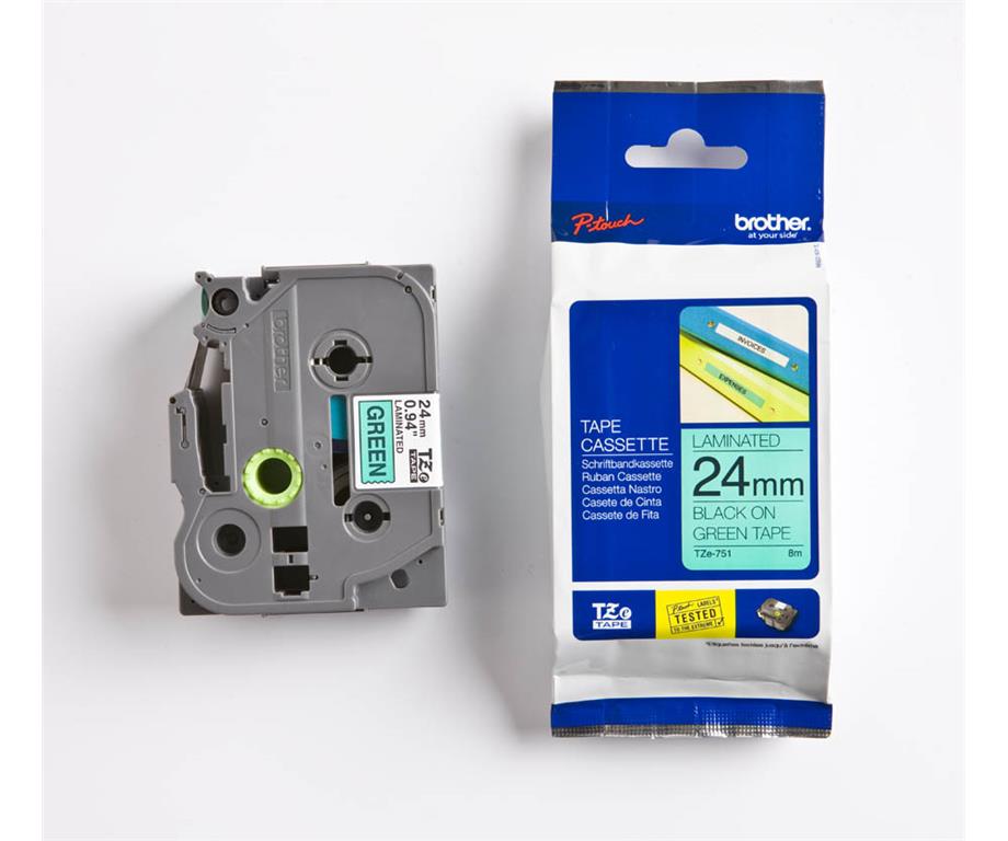 Brother TZE751 Zelen/črn 24mm, trak za PT