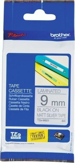 Brother TZEM921 Srebrn/črn 9mm, trak za PT