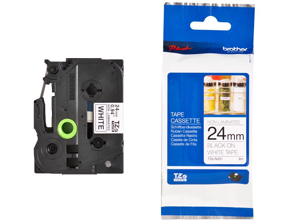 Brother TZEN251 Bel/črn 24mm, trak za PT