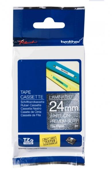 Brother TZE-PR955 Premium srebrn/bel 24mm