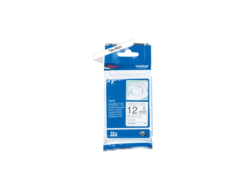Brother TZE-R231 tekstilni bel/črn 12mm