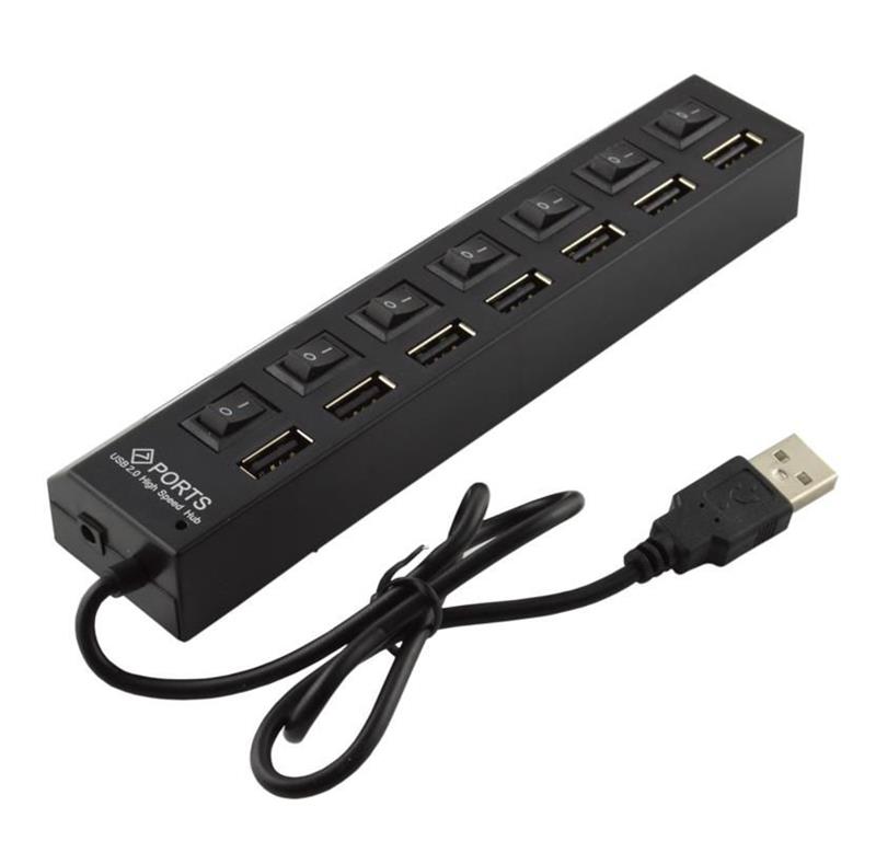 CoreParts USB-A adapter/HUB na 7x USB-A 2.0, črn
