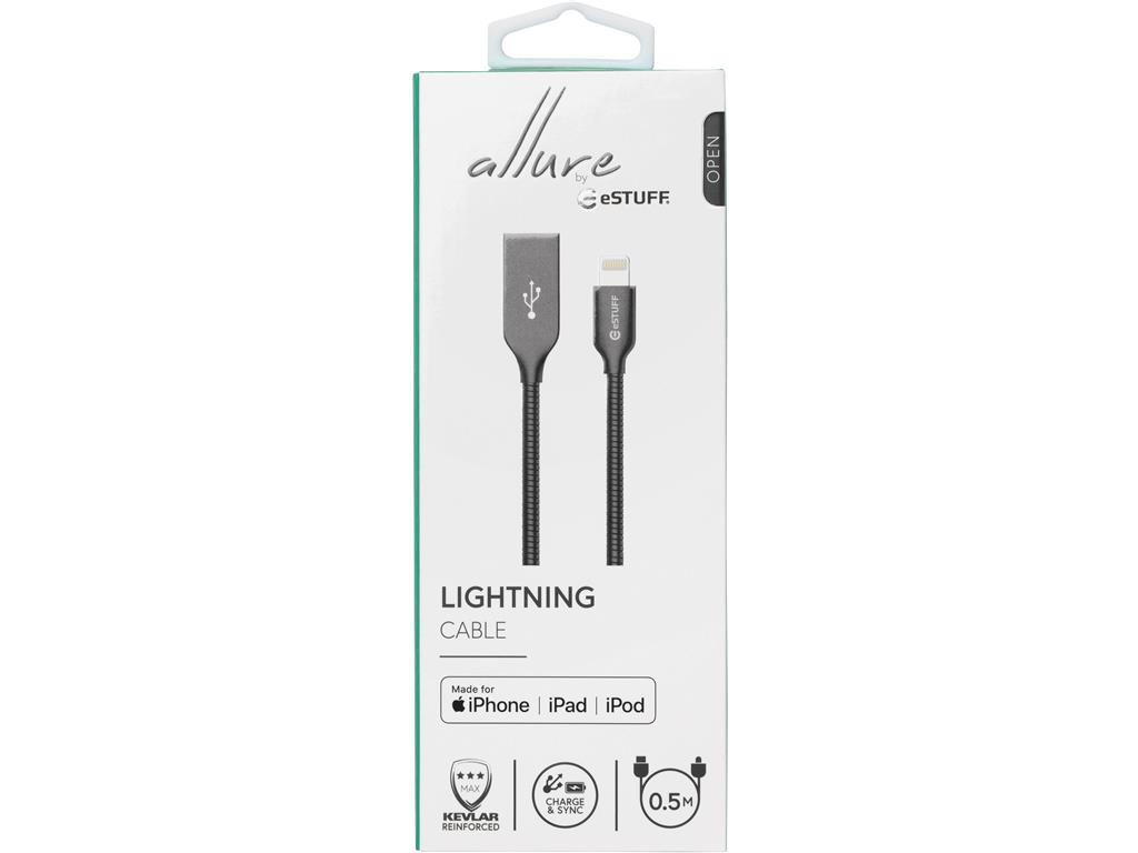 eSTUFF Lightning kabel MFI 0,5m Gunmetal