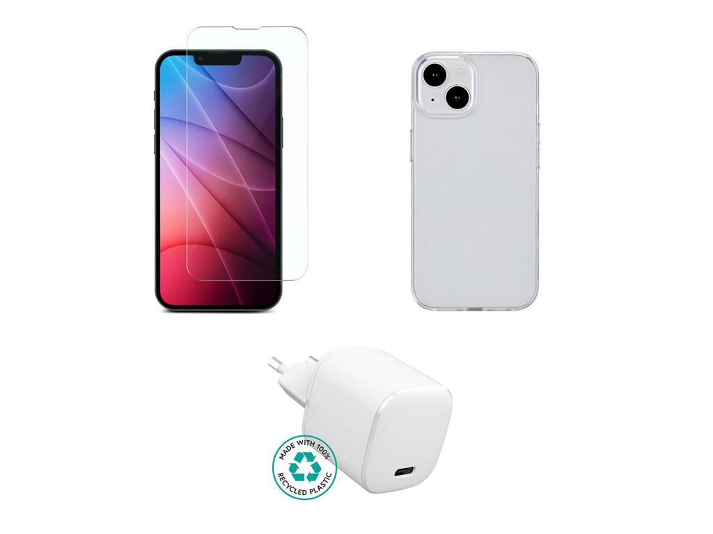 eSTUFF Komplet za iPhone 15: polnilec, ovitek