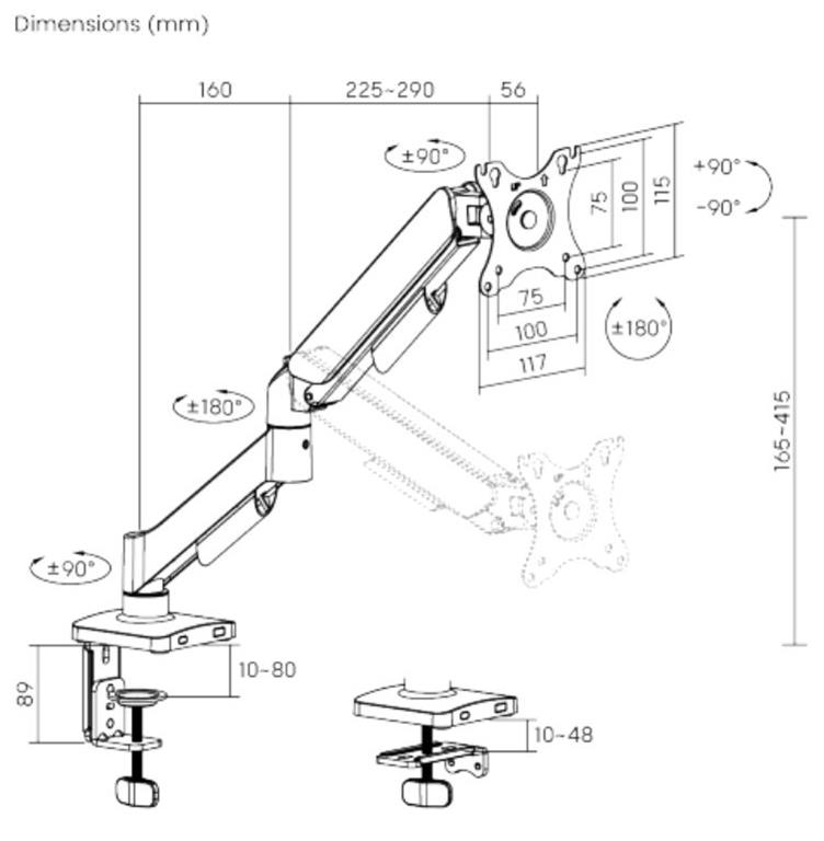 eSTUFF Nosilec monitorja s plinsko vzmetjo