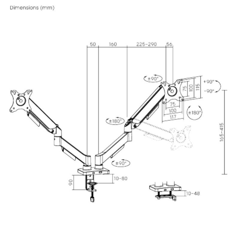 eSTUFF Dvojni plinski nosilec za monitorje