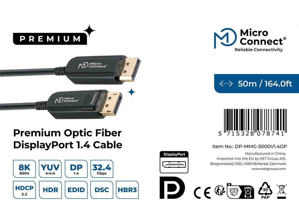 MicroConnect Kabel DisplayPort 1.4, 8K60Hz, 50m
