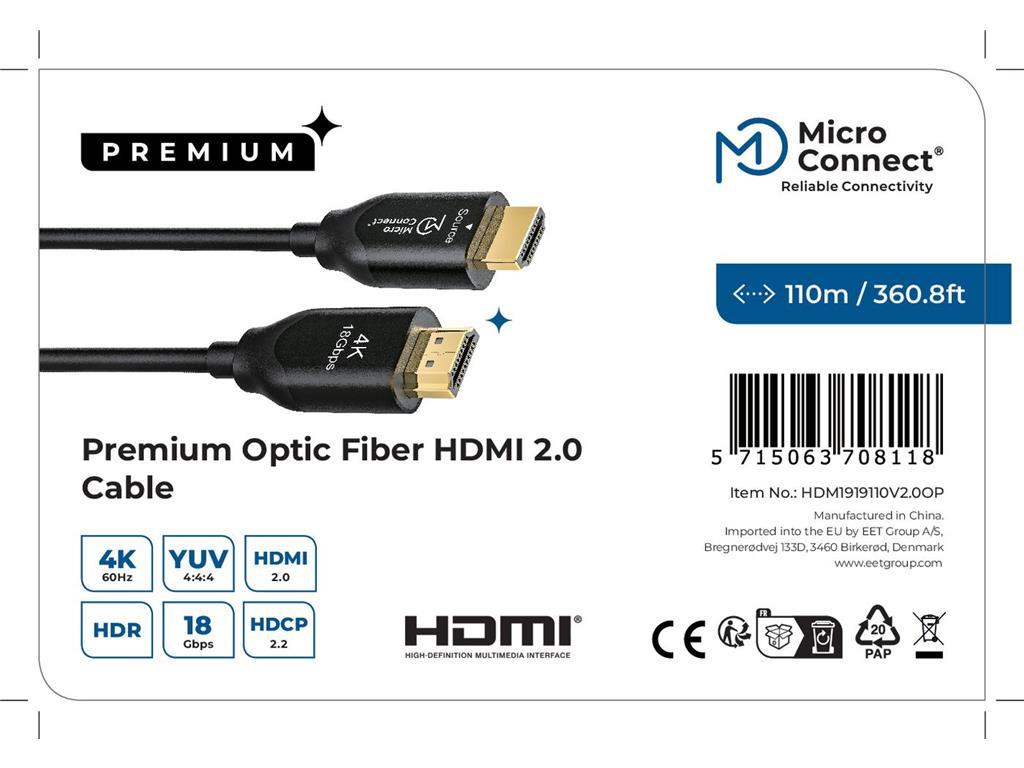 MicroConnect Premium optični HDMI kabel 2.0 110m
