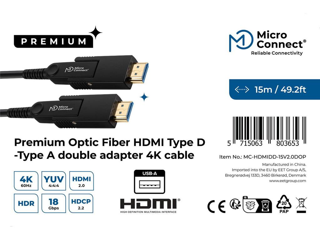 MicroConnect Premium HDMI-D kabel 15m