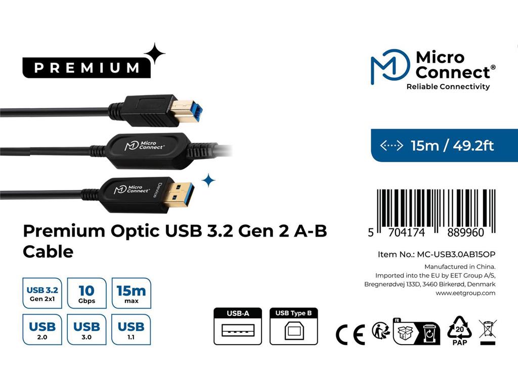 MicroConnect Optični kabel USB A-B 3.0, 15m