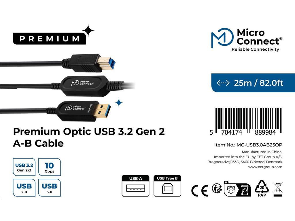 MicroConnect Optični kabel USB A-B 3.0, 25m