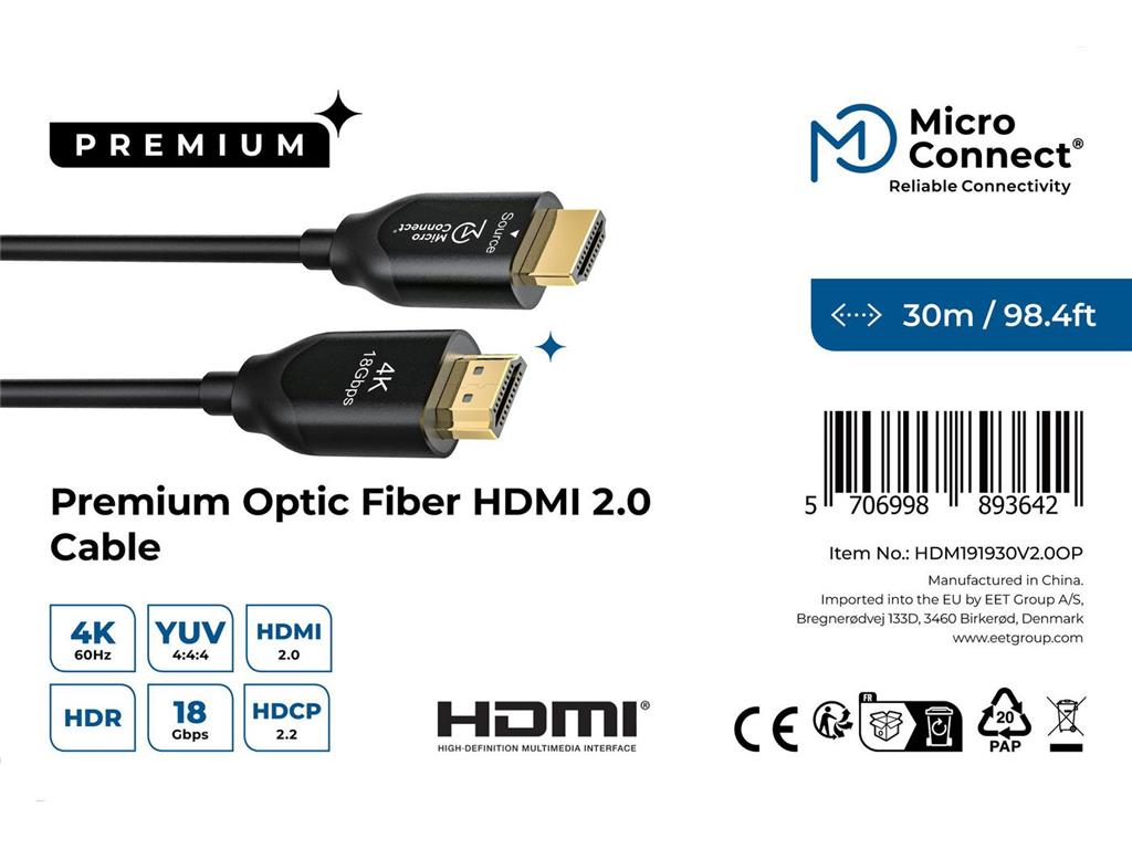 MicroConnect Premium optični kabel HDMI 2.0, 30m