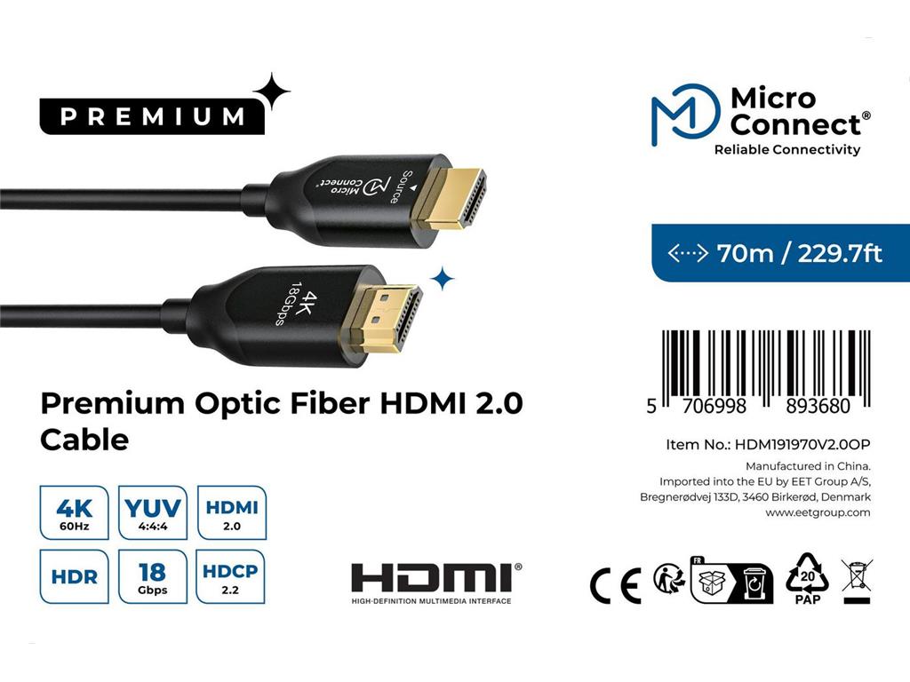 MicroConnect Premium optični kabel HDMI 2.0, 70m