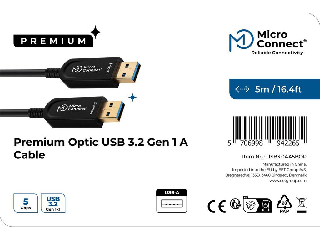 MicroConnect Optični kabel USB-A 3.2 Gen 1, 5m
