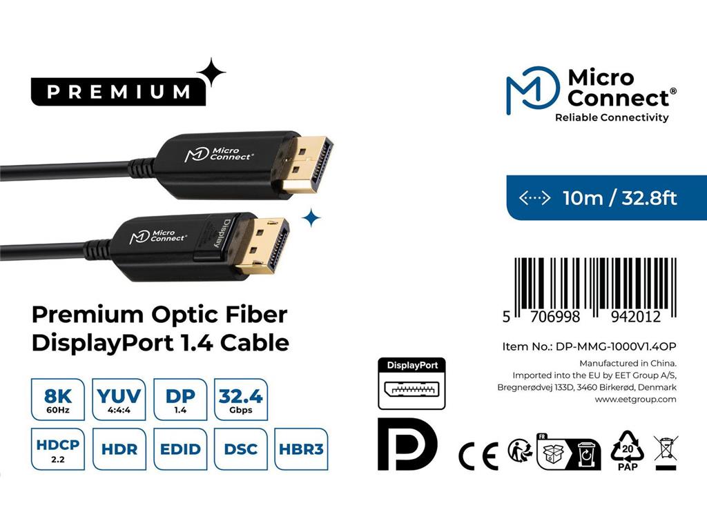 MicroConnect Kabel DisplayPort 1.4, 8K@60Hz, 10m