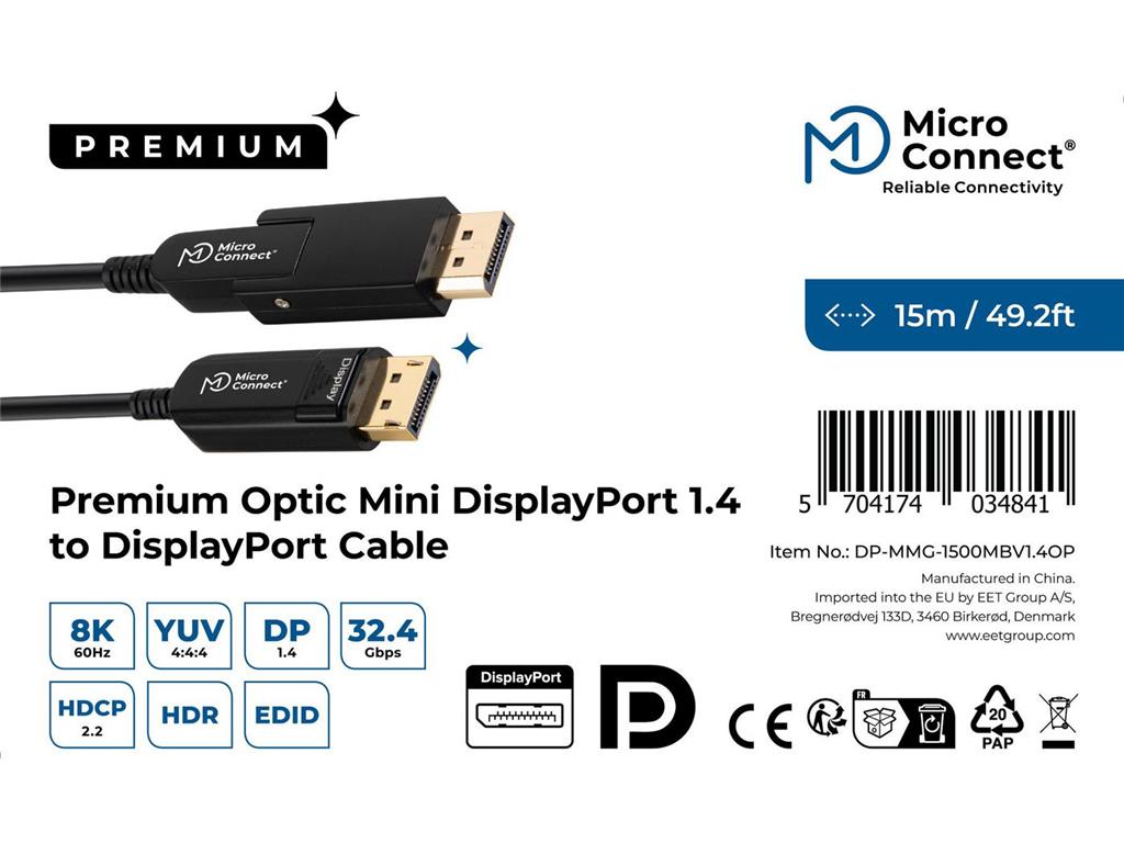 MicroConnect Mini DP - DP Kabel, 8K60Hz, 15m