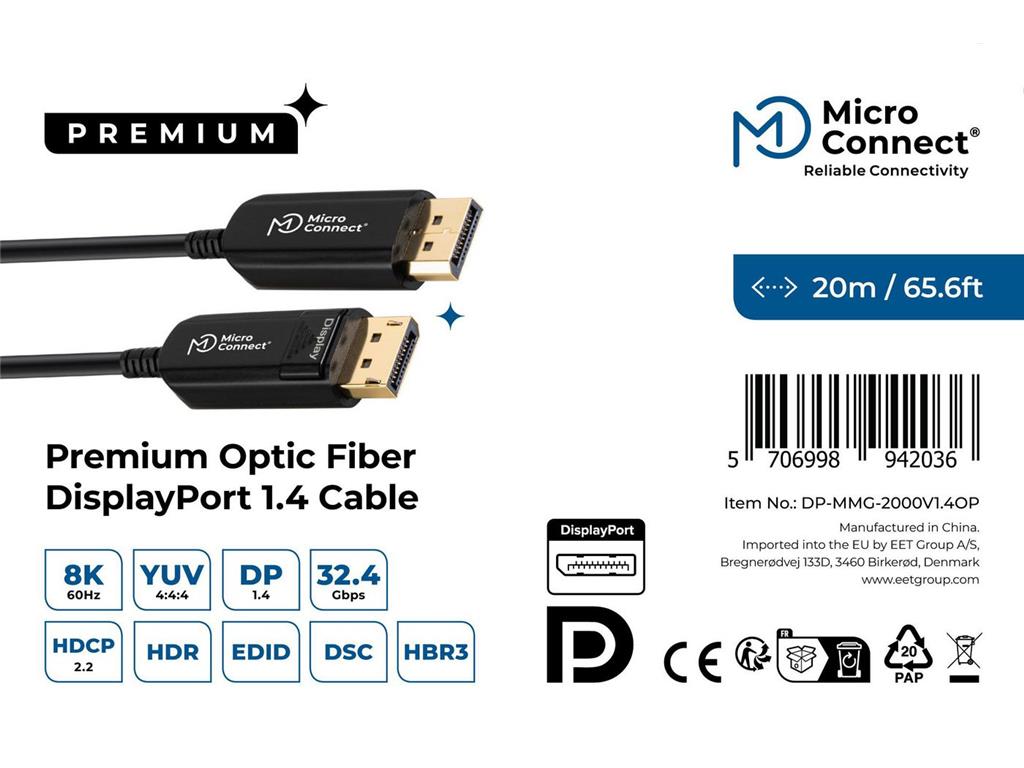 MicroConnect Kabel DisplayPort 1.4, 8K@60Hz, 20m