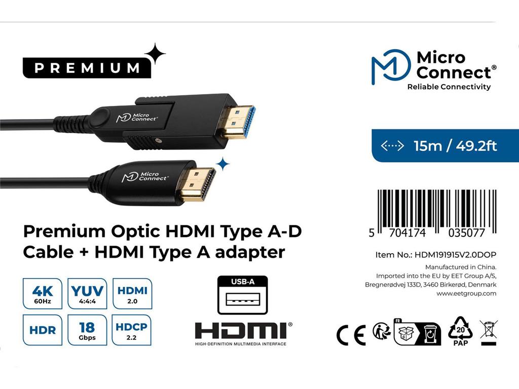 MicroConnect High Speed Active HDMI 2.0 A-D Kabel 15m