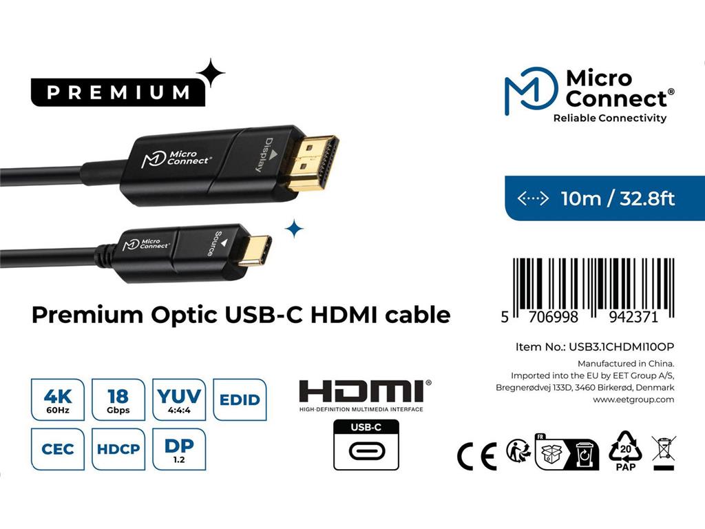 MicroConnect Premium USB C-HDMI optični kabel 10m