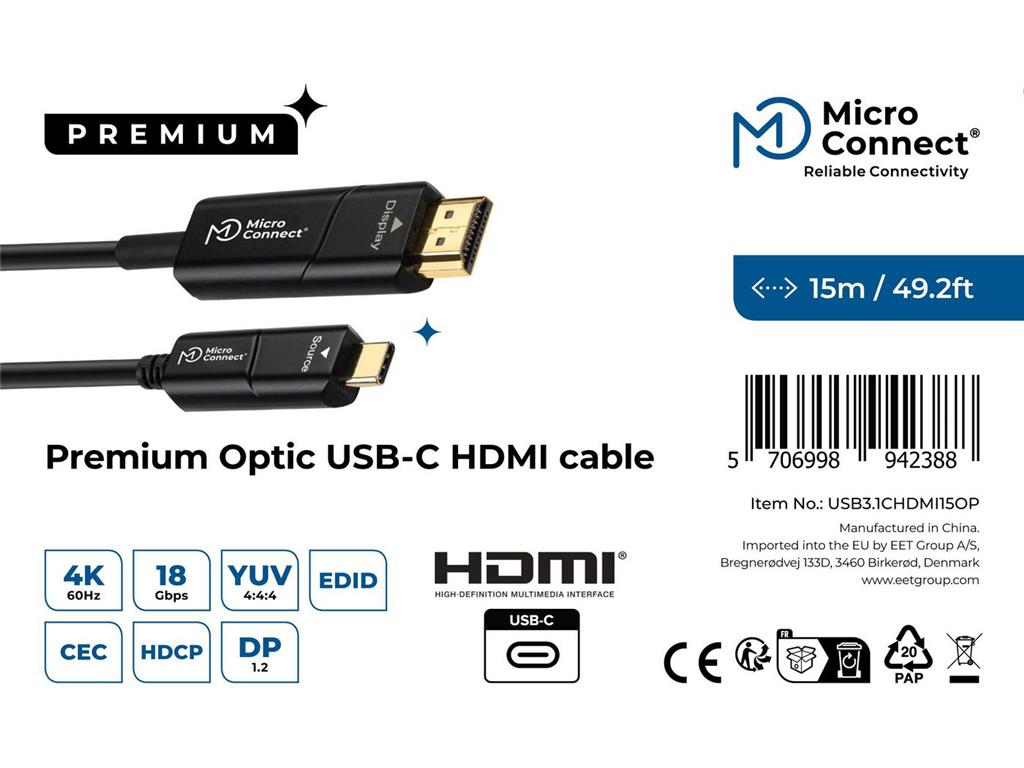 MicroConnect Premium USB C-HDMI optični kabel 15m