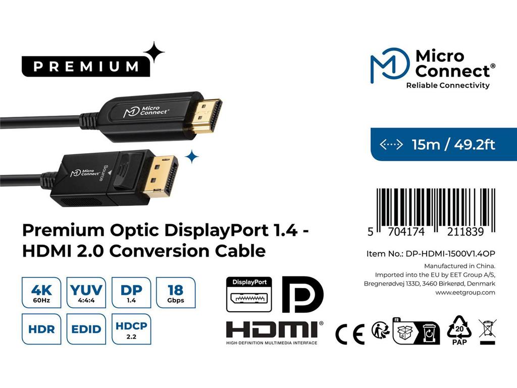 MicroConnect Kabel Premium optični DP - HDMI