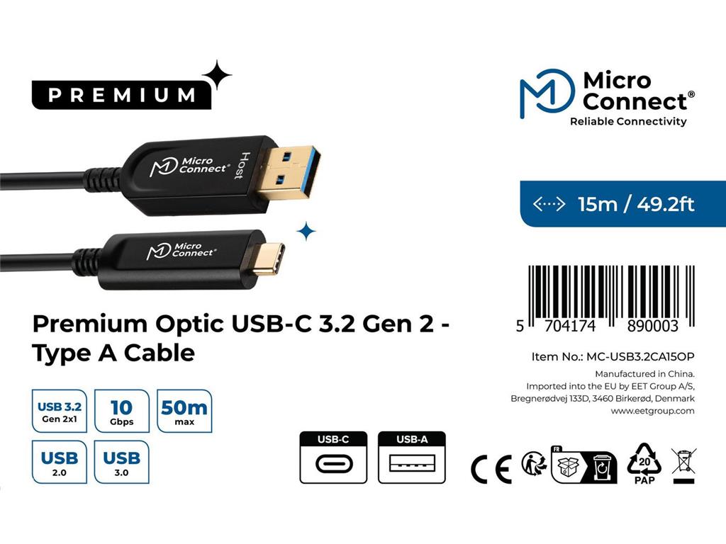 MicroConnect Kabel optični USB C-A 3.2, 15m, črn