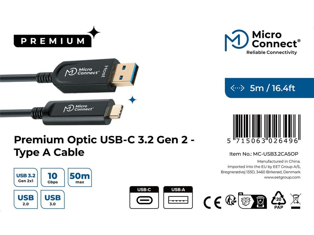 MicroConnect Kabel optični USB C-A 3.2, 5m, črn