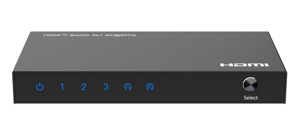MicroConnect 4K@60Hz HDMI Switch 3x1, HDCP 2.2