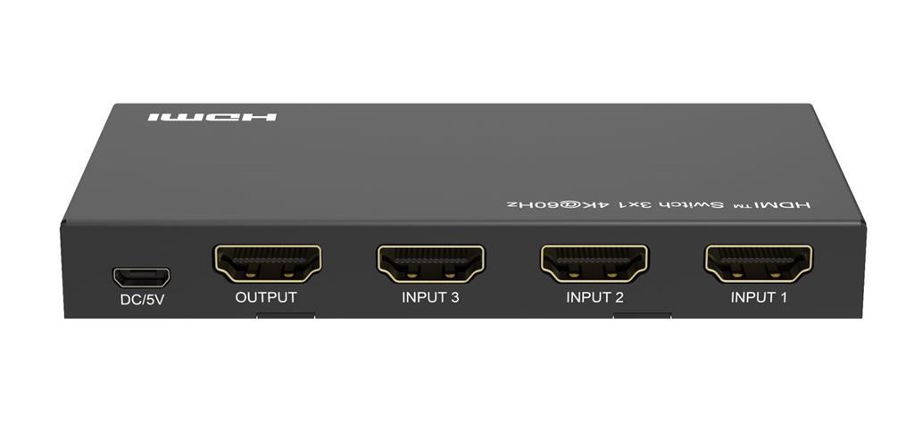 MicroConnect 4K@60Hz HDMI Switch 3x1, HDCP 2.2