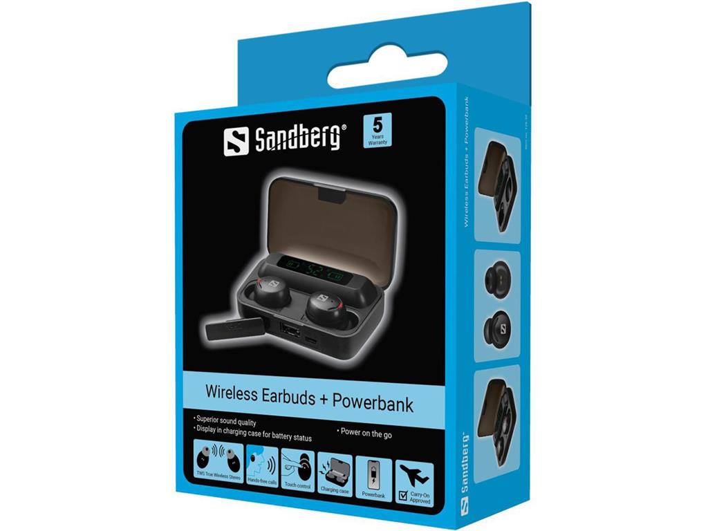 Sandberg Brezžične ušesne slušalke + powerbank