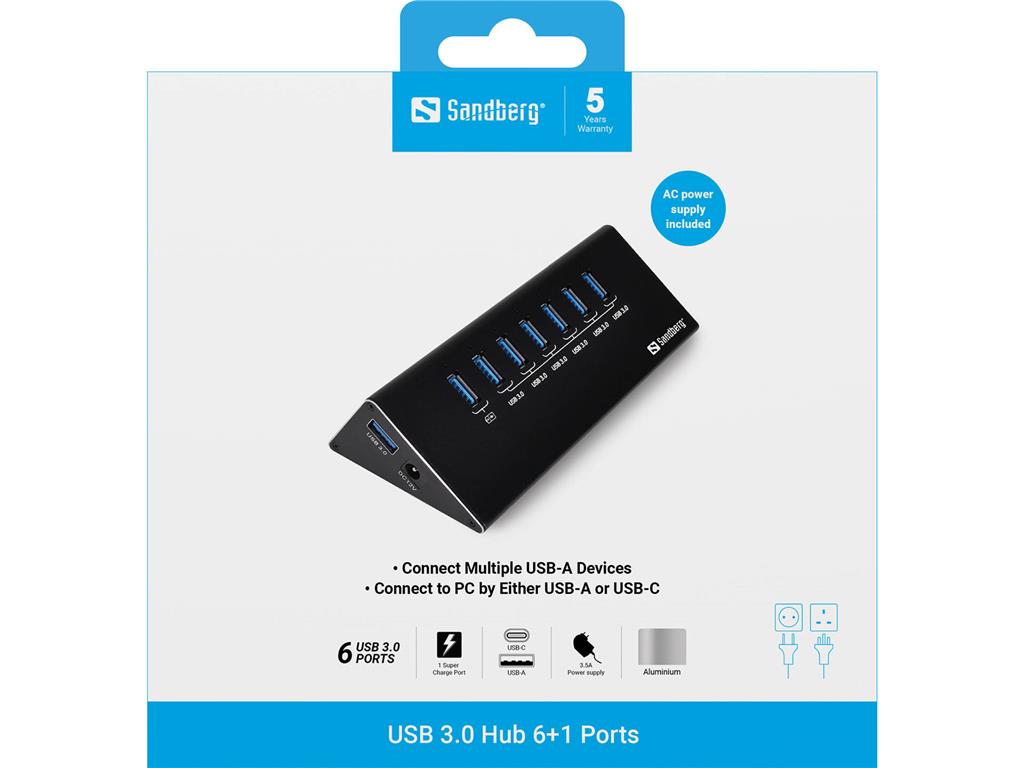 Sandberg USB 3.0 razdelilec, 6+1 priključkov