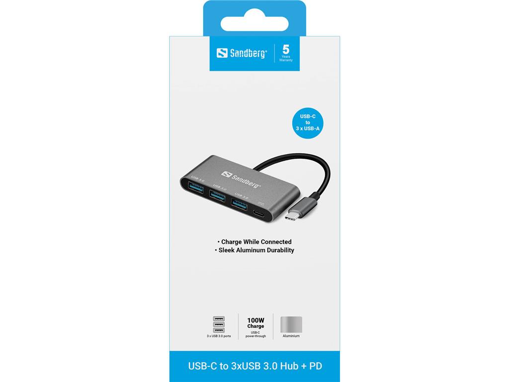 Sandberg USB-C na 3xUSB 3.0 razdelilnik + PD