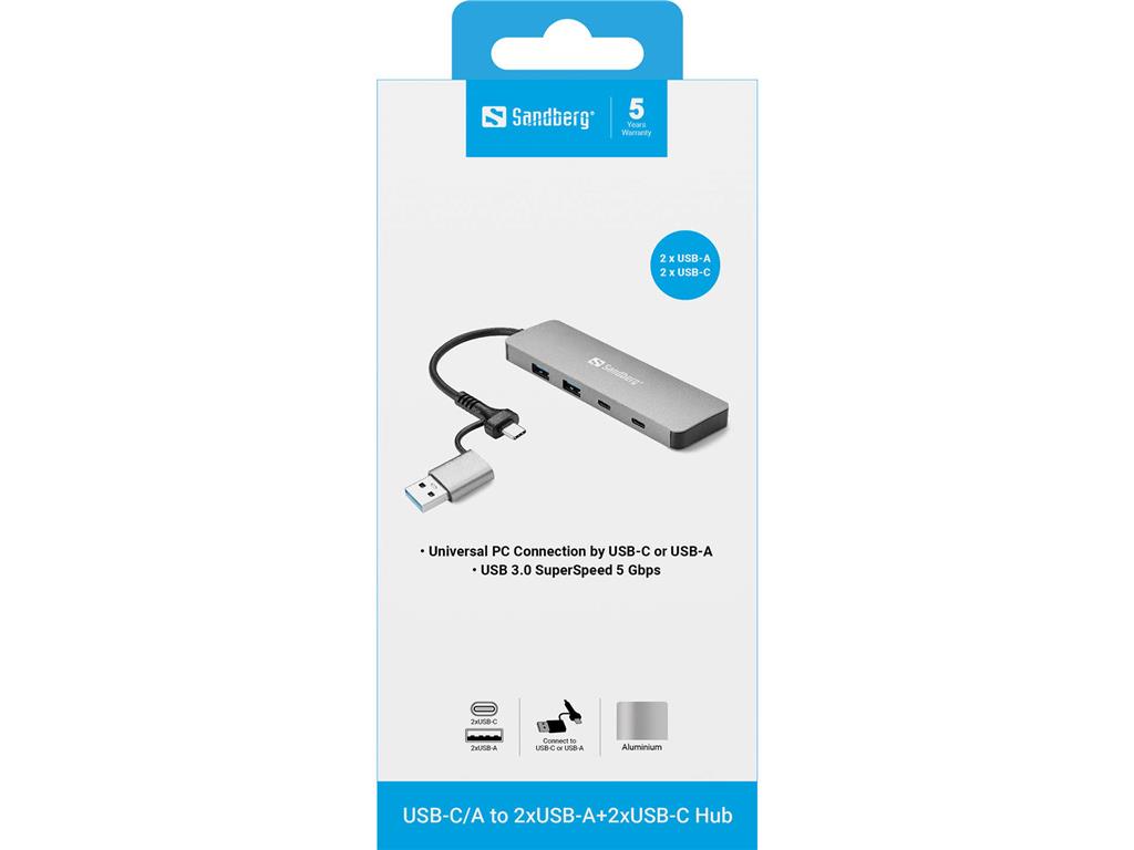 Sandberg USB-C/A na 2xUSB-A+2xUSB-C razdelilnik