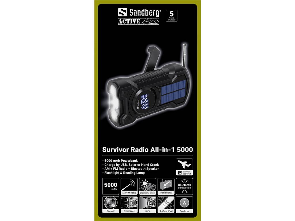 Sandberg Baterija powerbank+radio Vse-v-1, 5.000