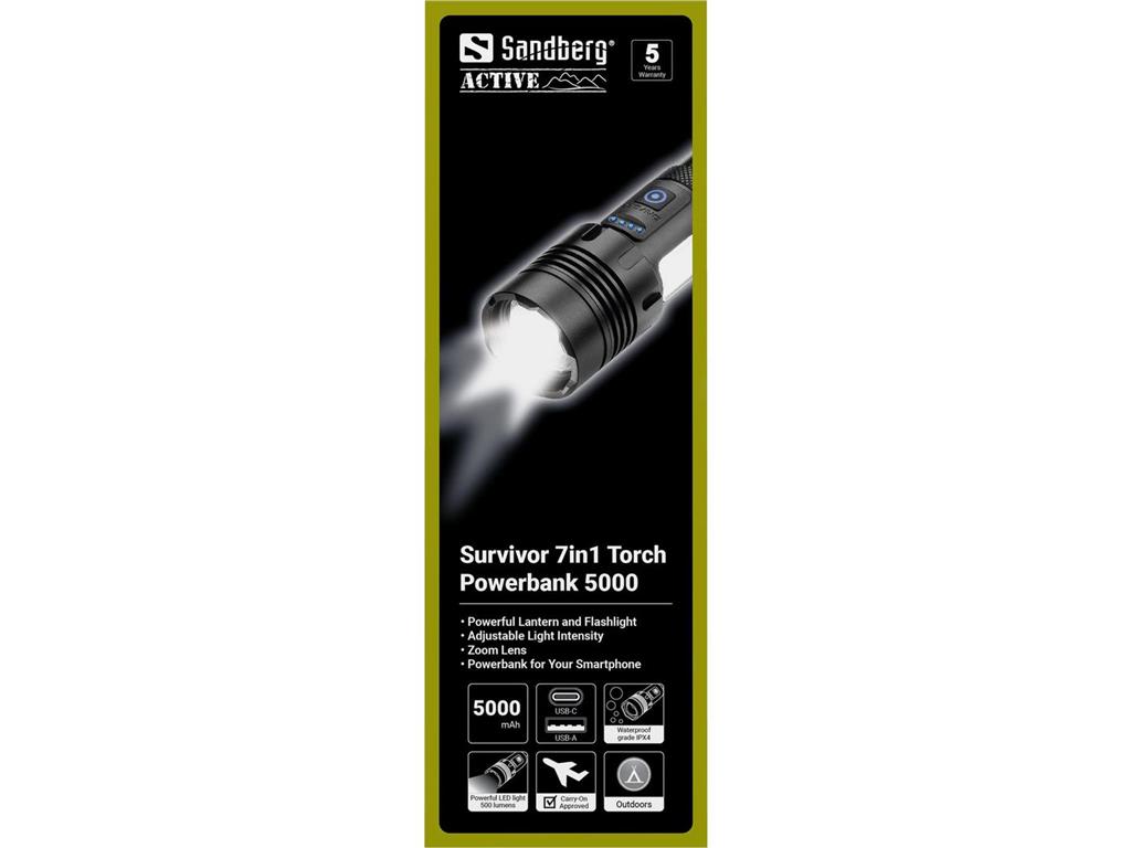 Sandberg Survivor 7in1 Torch Powerbank 5000