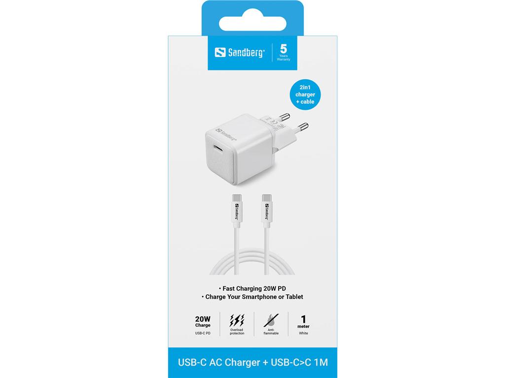 Sandberg USB-C 20W polnilec EU+USB-C>C