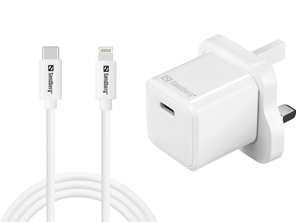 Sandberg USB-C AC 20W polnilnik UK + Lightning 1M
