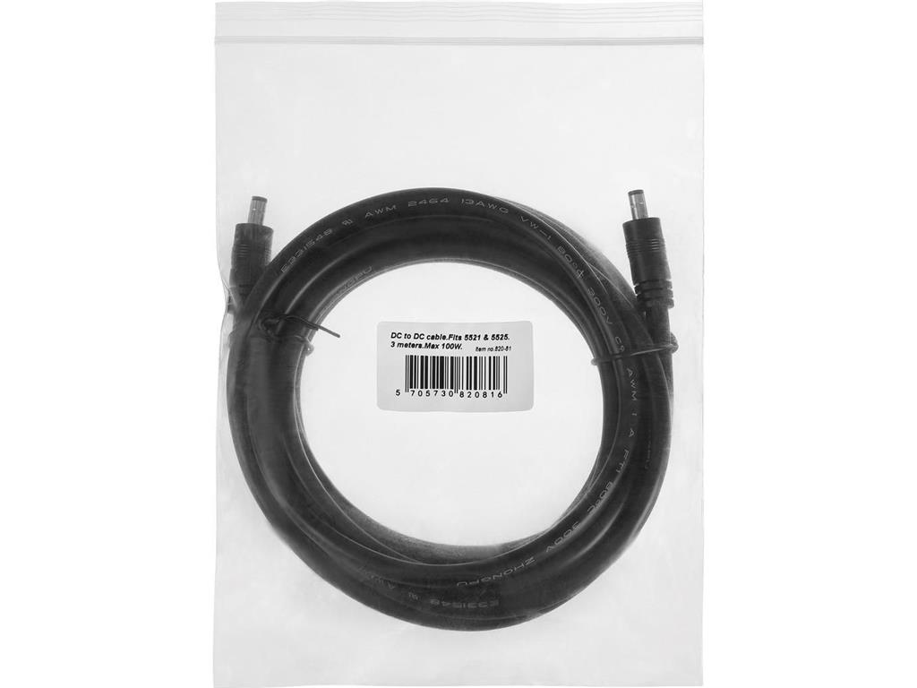 Sandberg DC na DC kabel 5521+5525. 3M. 100W.