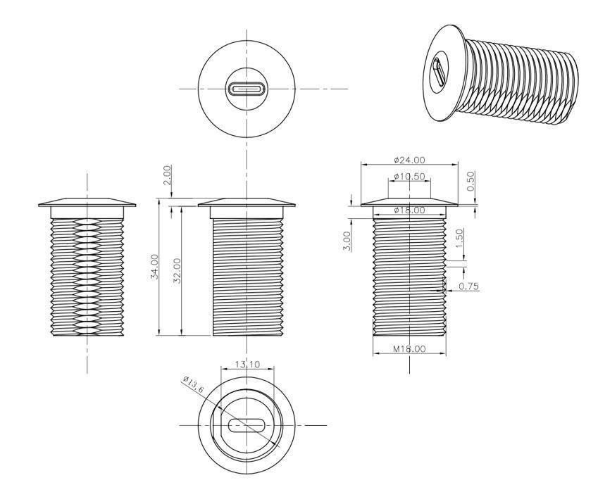 Vivolink USB-C vtičnica za mizo, aluminij