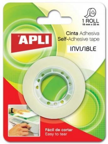 APLI Lepilni trak, neviden, 19 mm x 33 m bel, blister