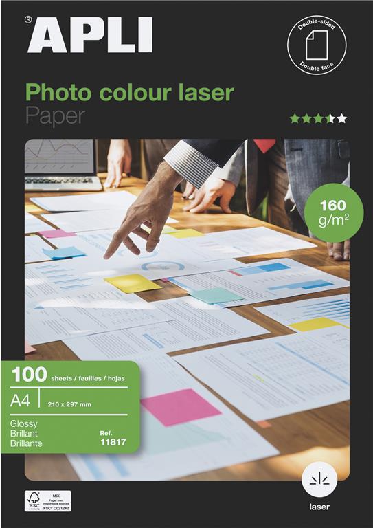 APLI Foto papir A4 Laser Glossy 160g 100 listov