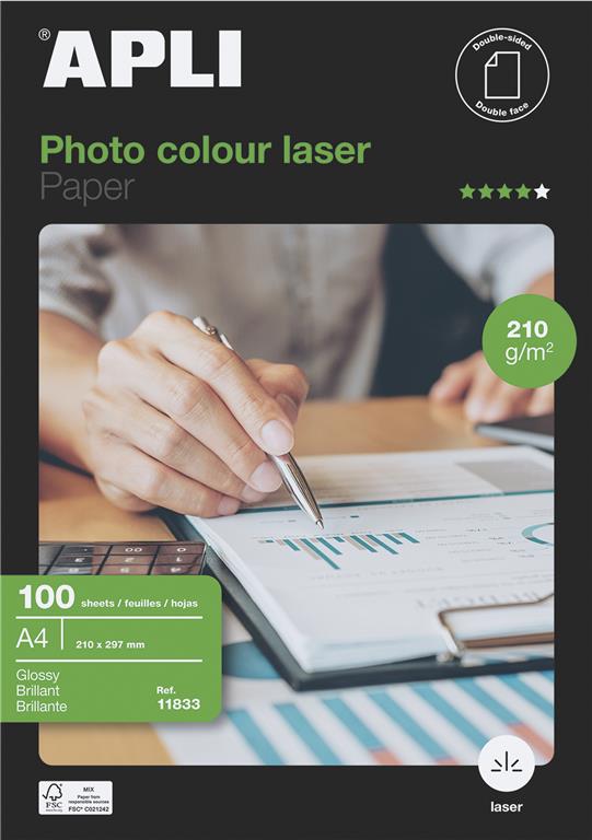 APLI Foto papir A4 Laser Glossy 210g 100 listov